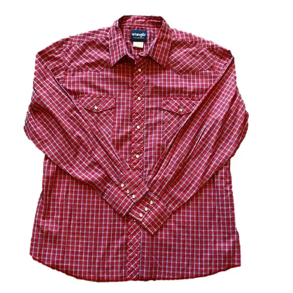 Wrangler Mens XL Western Red Plaid Long Sleeve Button Down Shirt - Picture 1 of 5